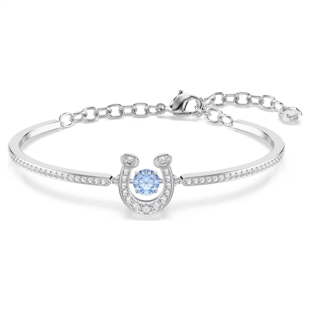 Swarovski Symbolica White Rhodium Plated White & Blue Crystal Horse Shoe Bangle