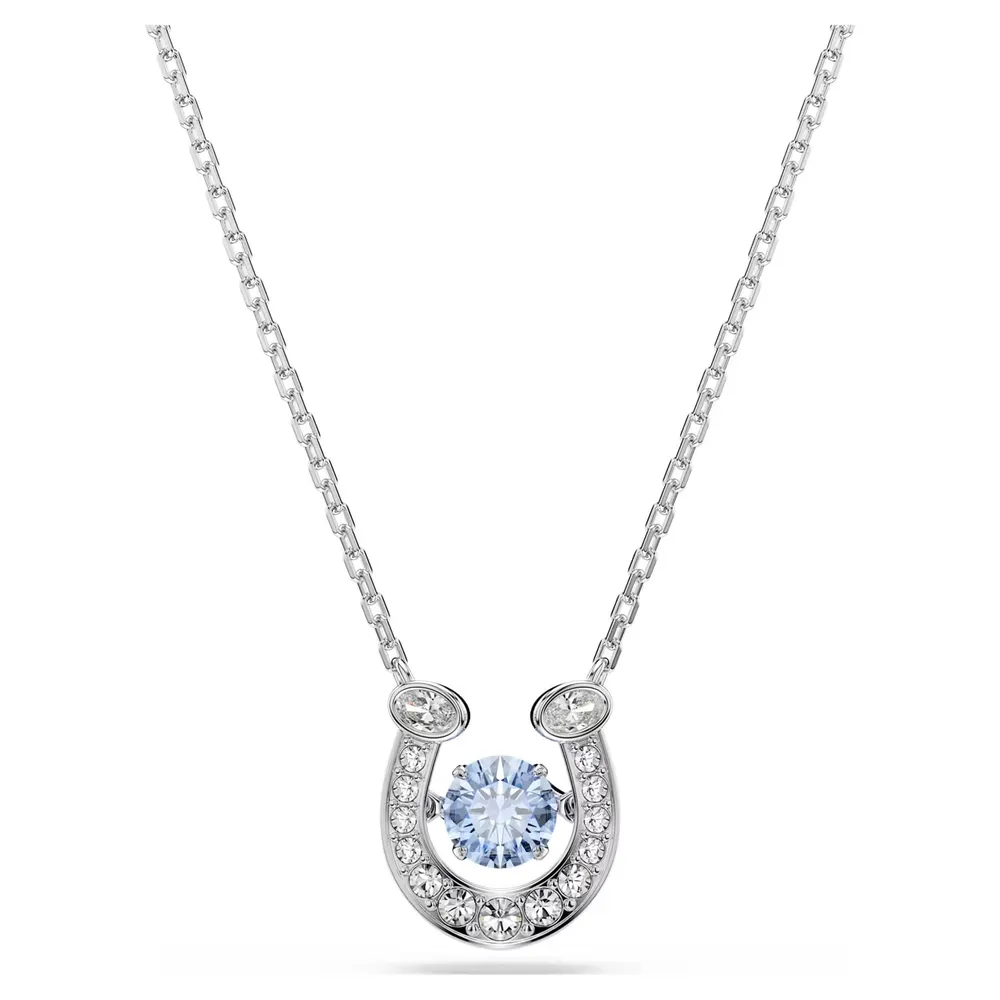 Swarovski Symbolica White Rhodium Plated White & Blue Crystal Horse Shoe Necklace