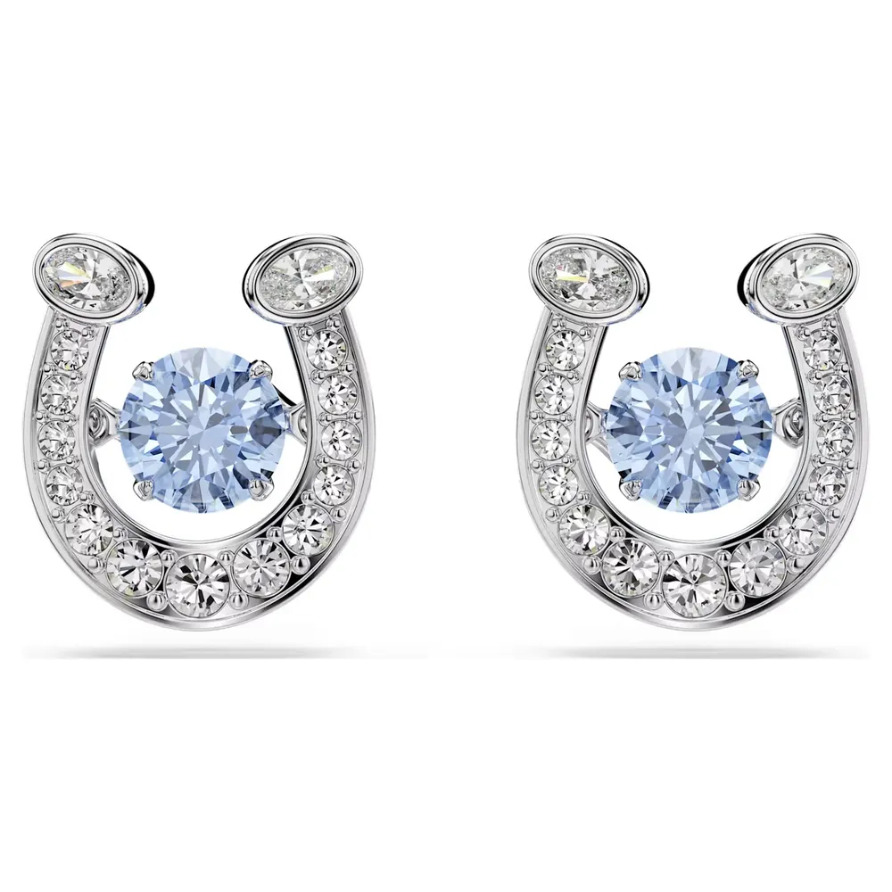 Swarovski Symbolica White Rhodium Plated White & Blue Crystal Horse Shoe Stud Earrings