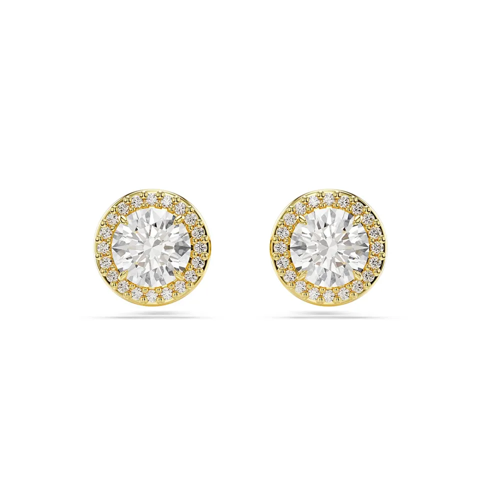 Swarovski Una Yellow Gold Coloured Cubic Zirconia Round Halo Stud Earrings