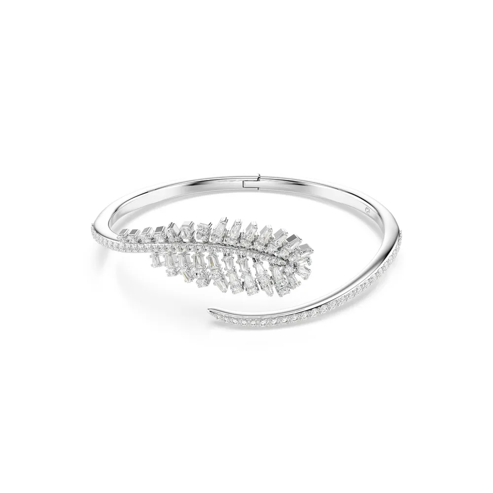 Swarovski Vienna White Rhodium Plated Feather Mixed Cut Crystal Bangle