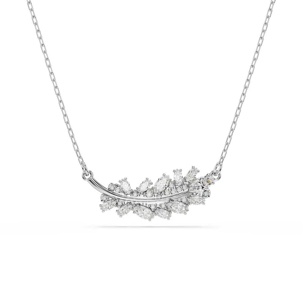 Swarovski Vienna White Rhodium Plated Feather Mixed Cut Crystal Pendant Necklace