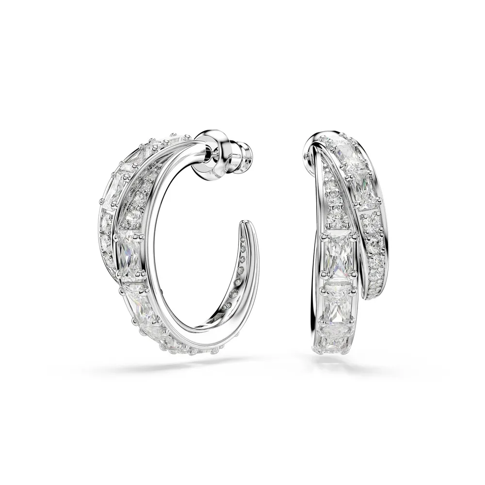 Swarovski Vienna White Rhodium Plated Mixed Cut Crystal Hoop Earrings