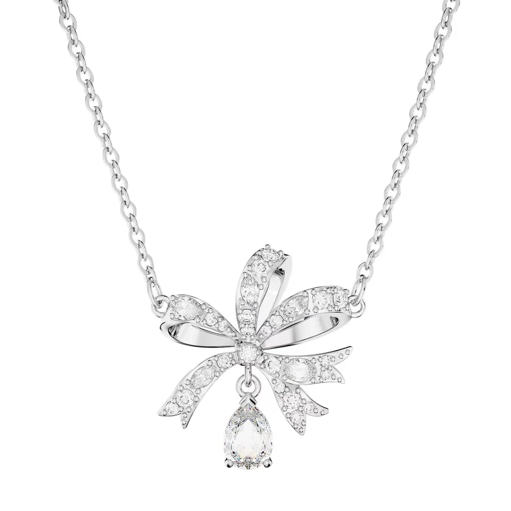 Swarovski Volta Rhodium Plated Cubic Zirconia Bow Pendant
