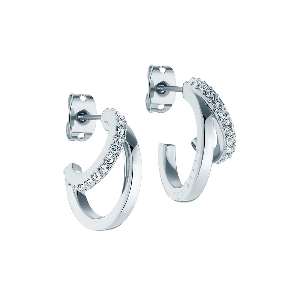 Ted Baker Ladies Silver Coloured Crystal Double Hoop Earrings