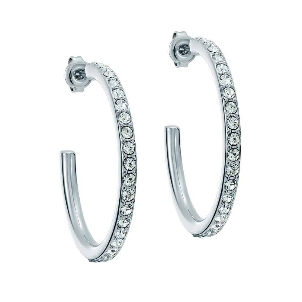 Ted Baker White Gold Coloured Clanci Cubic Zirconia Medium Hoop Earrings