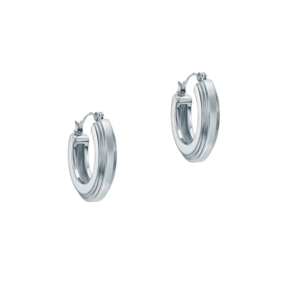 Ted Baker White Gold Coloured Deena Deco Groove Hoop Earrings