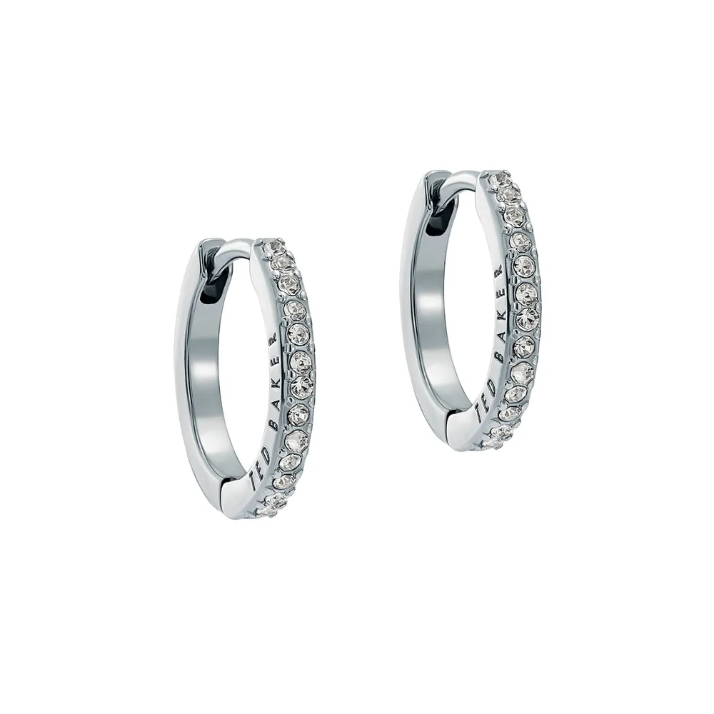 Ted Baker White Gold Coloured Heplie Cubic Zirconia Huggie Hoop Earrings
