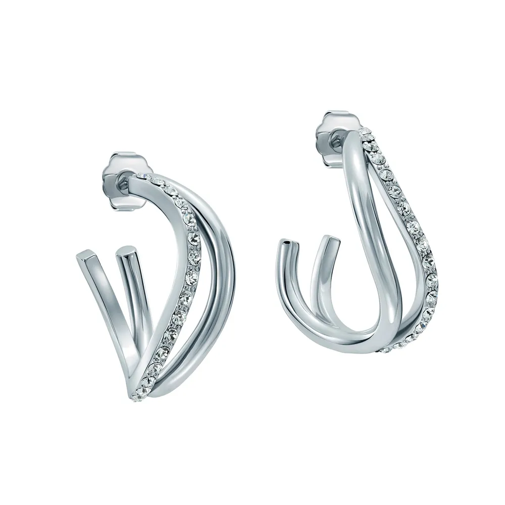 Ted Baker White Gold Coloured Wayva Jewelled Wave Cubic Zirconia Large Hoop Earrings