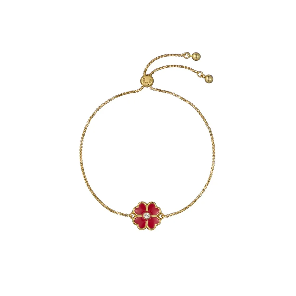Ted Baker Yellow Gold Coloured Felicity Red Enamel Flower Crystal Bracelet