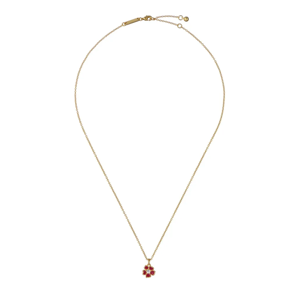Ted Baker Yellow Gold Coloured Painted Flower Cubic Zirconia Pendant Necklace