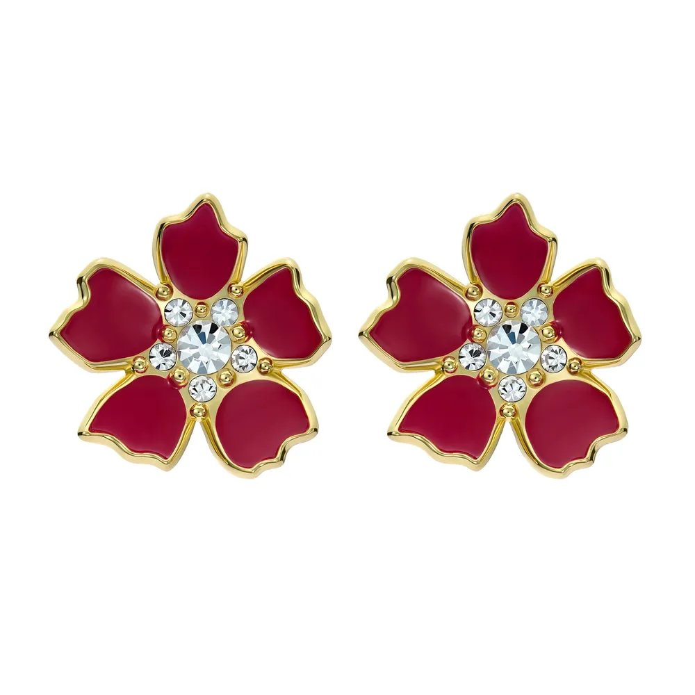 Ted Baker Yellow Gold Coloured Petinna Painted Flower Cubic Zirconia Stud Earrings