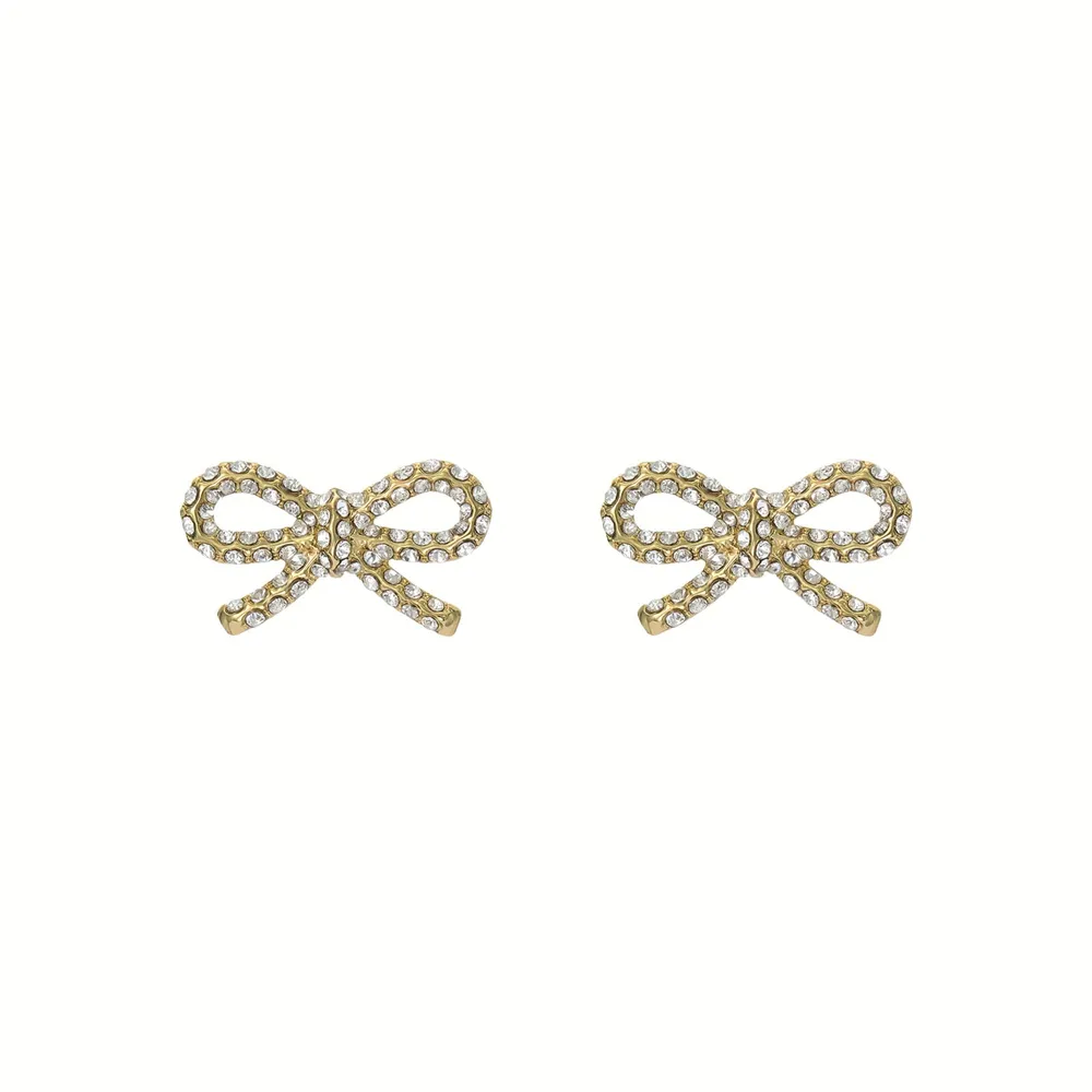 Ted Baker Yellow Gold Coloured Ribecca Cubic Zirconia Bow Stud Earrings