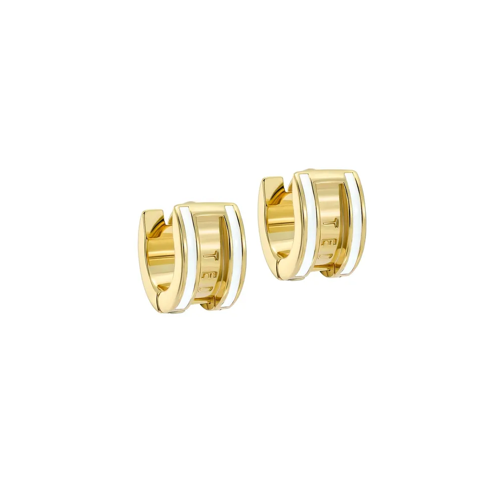 Ted Baker Yellow Gold Coloured RoloW White Enamel Huggie Hoop Earrings