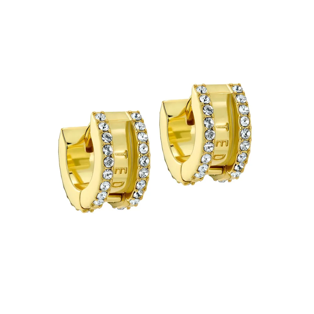 Ted Baker Yellow Gold Coloured Rosy Crystal Roll Huggie Hoop Earrings