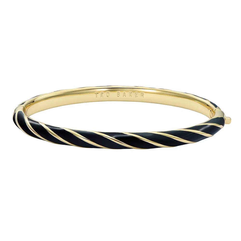 Ted Baker Yellow Gold Coloured Trinity Twist Black Enamel Bangle