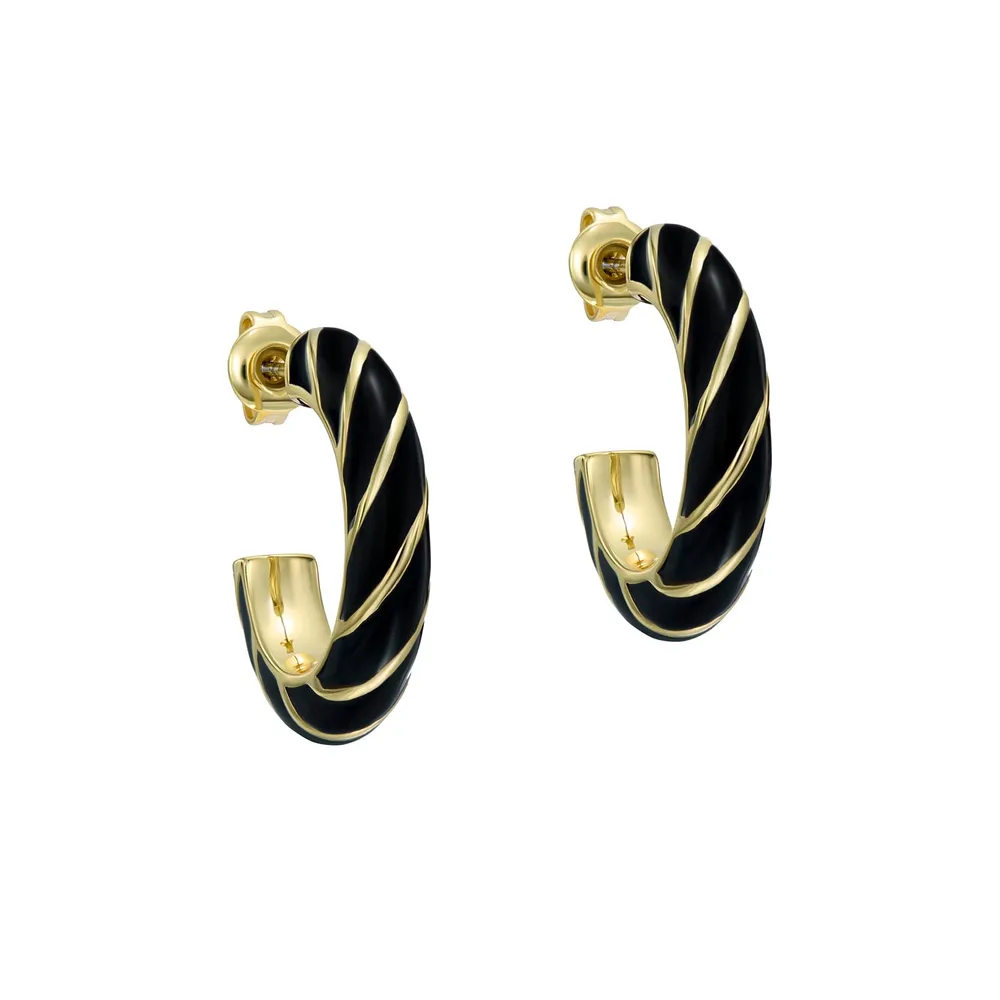 Ted Baker Yellow Gold Coloured Trinna Twist Black Enamel Hoop Earrings