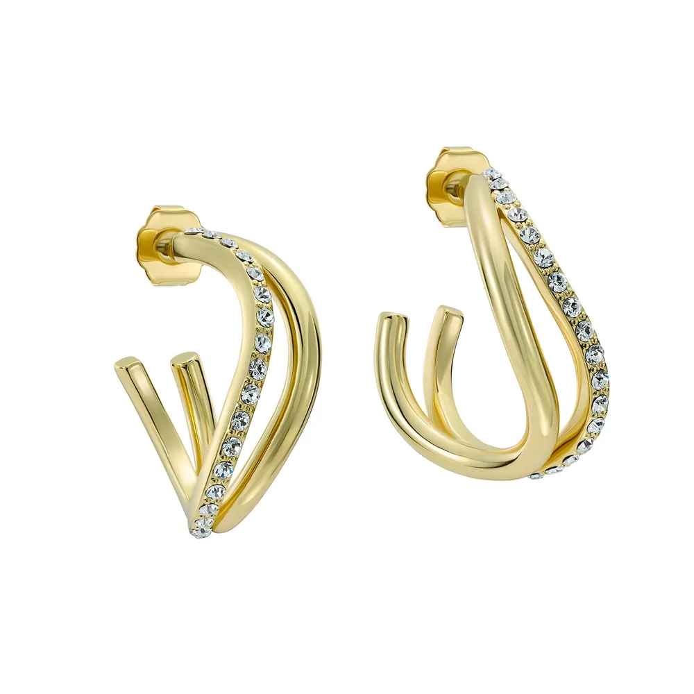Ted Baker Yellow Gold Coloured Wayva Jewelled Wave Cubic Zirconia Large Hoop Earrings