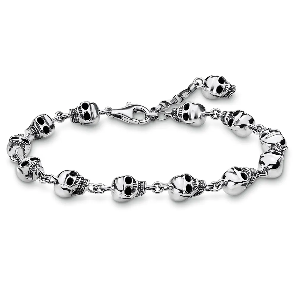 Thomas Sabo Mens Sterling Silver 16-19cm Skull Bracelet