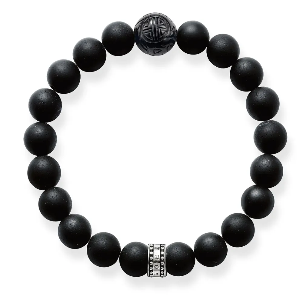Thomas Sabo Mens Sterling Silver Obsidian Bead 19cm Bracelet
