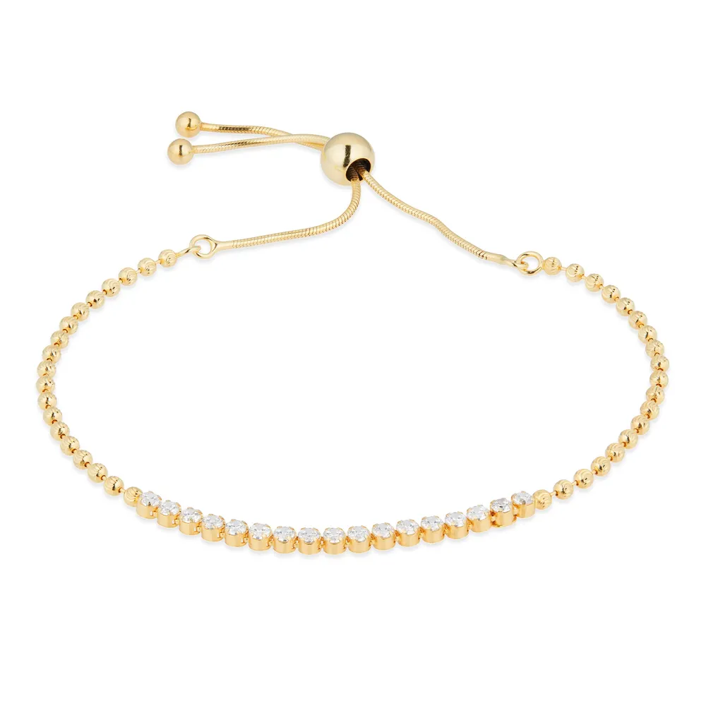 Yellow Gold Plated Cubic Zirconia Adjustable Tennis Slider Bracelet